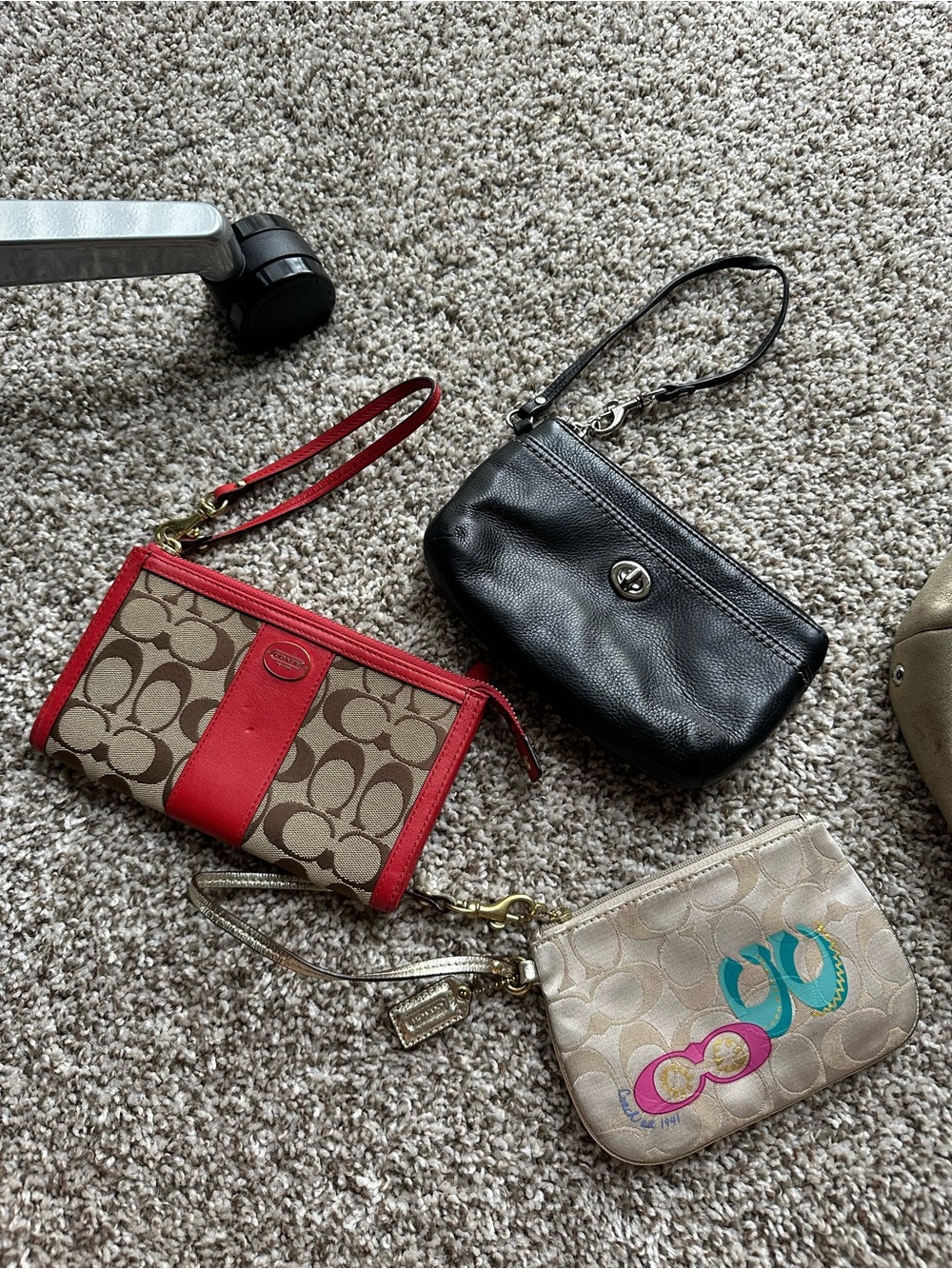 Coach Trio Wristlet Set - Red, Black, Champagne with Turquoise & Pink Accents